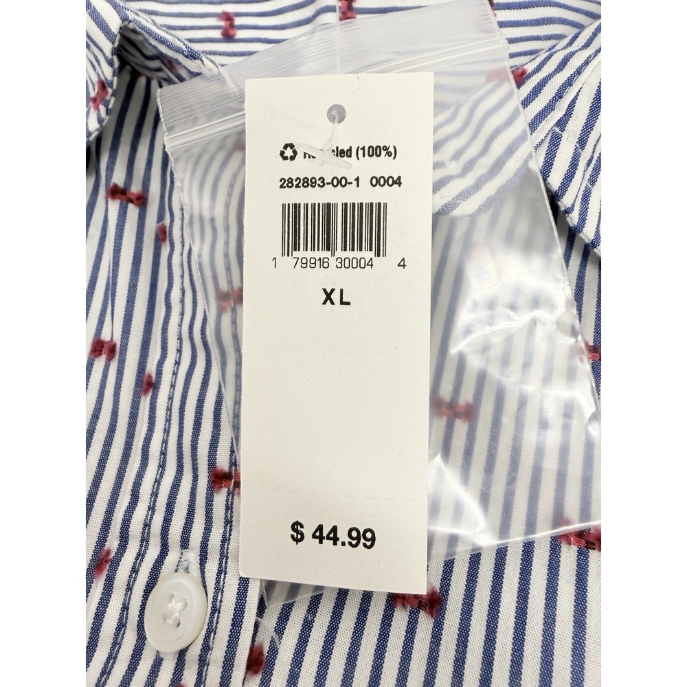 Gap Boyfriend Fit Shirt XL Blue Stripe Red Bow Embroidered Button Down New #66 - Picture 6 of 7